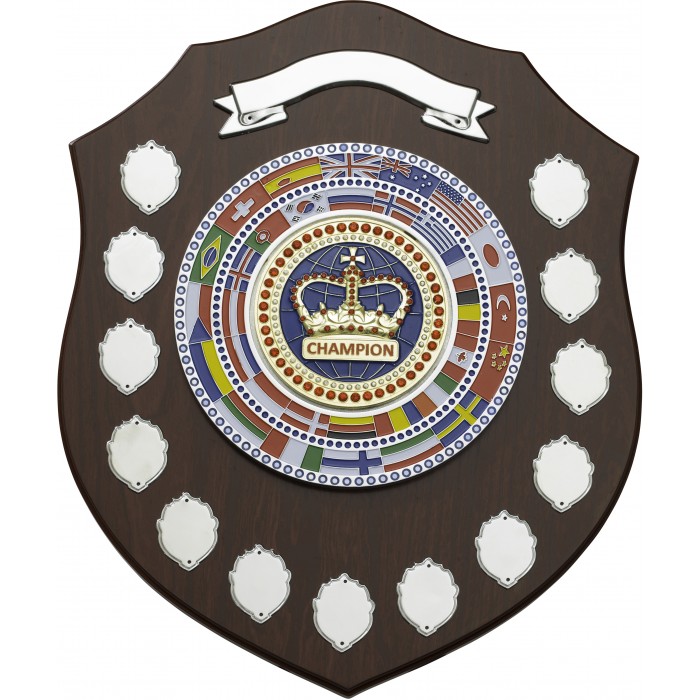 PRESTIGIOUS 16'' Annual Wooden Shield featuring enamel & gem stones